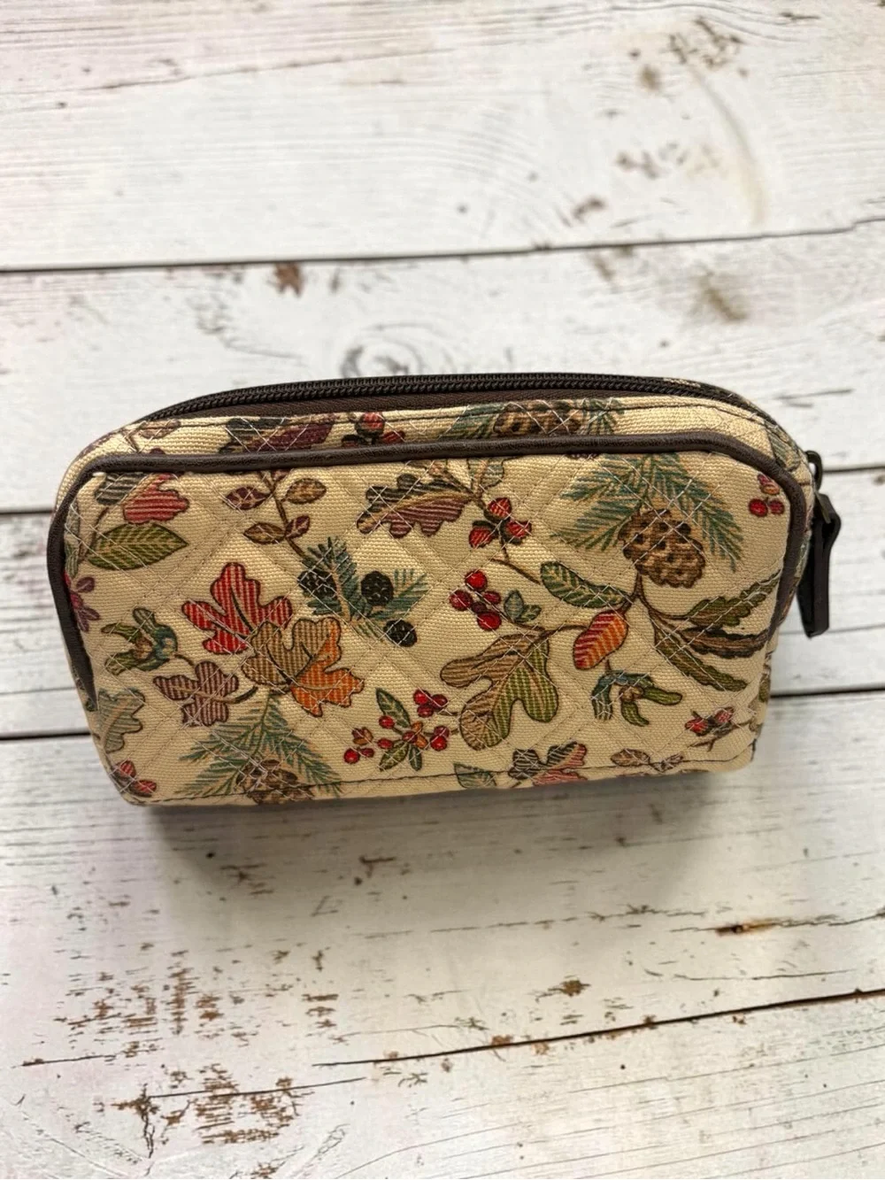 Y2K Longaberger Fabric Zip Cosmetic Bag “Autumn Path” Pattern Clutch Wallet EUC